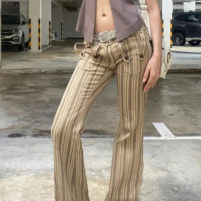 Aiertu  -  Vintage Harajuku Sheath High Waist Flared Jeans Female Hight Street Retro Y2K Pants Women's Striped Slim 2000s Denim Trouser Aiertu