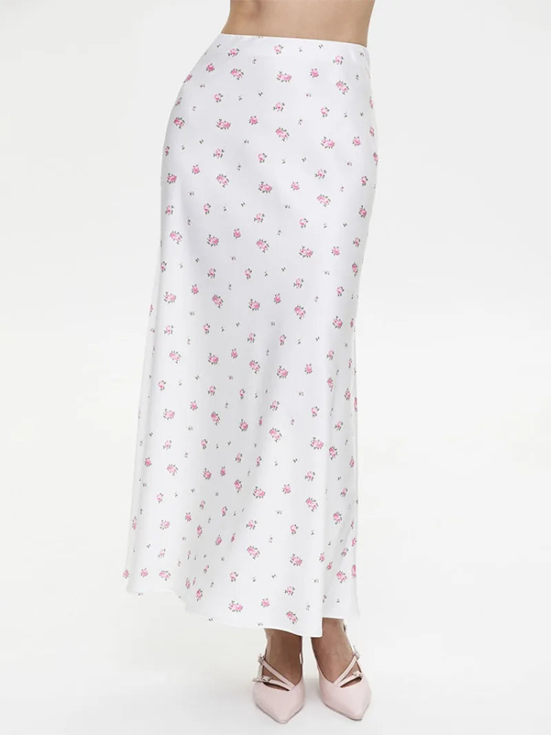 Aiertu  -  Flower Print Skirt Female 2025 New High Waist Slim Long Skirts Street Casual Vacation Fashion Elegant Satin Skirt Women Aiertu