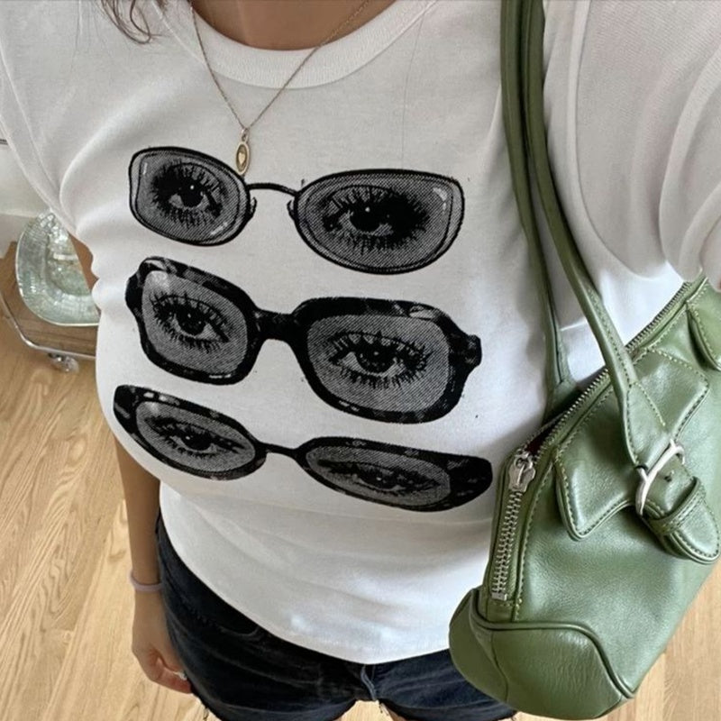 Aiertu  y2k Crop Top Women Baby Tee Floral Print Round Neck Short Sleeve T Shirt Fairycore Aesthetic 2000s Clothes Streetwear Aiertu
