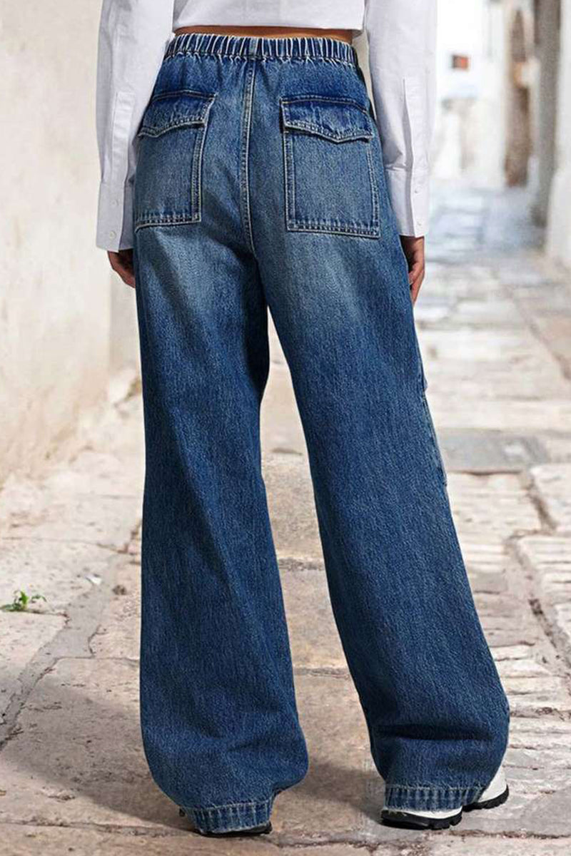 Aiertu  -Street Patchwork Mid Waist Loose Denim Jeans aiertu