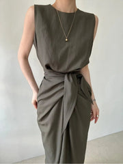 Aiertu  -  Sweet Hot Girl Pure Sexy Twist Lace-up Dress Women's Autumn Slim Sleeveless Long Dress Fashion Female Clothes Aiertu