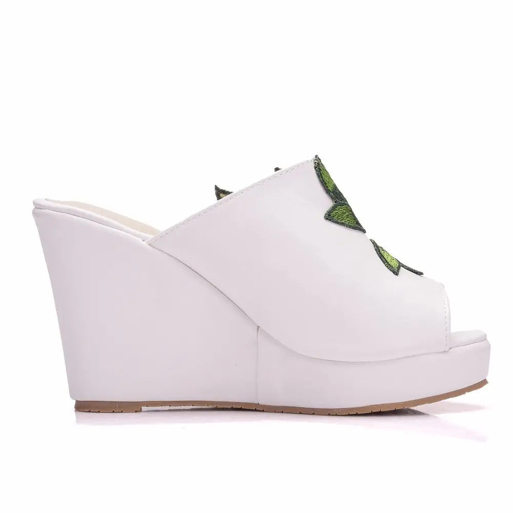 Aiertu  -  Queen Black White Peep Toe Platform Wedges Sandals Wedges High Heels Slippers Beach Sandals For Women Lace Flower Aiertu