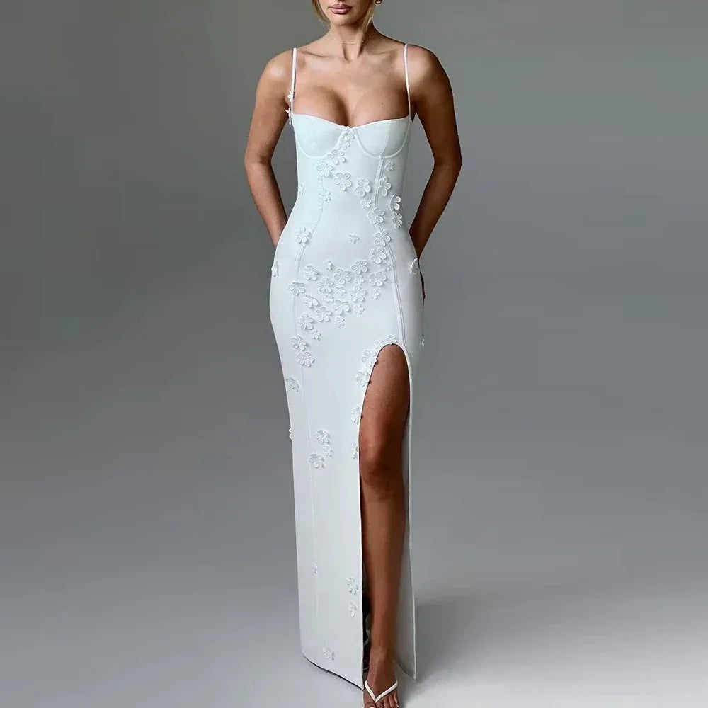 Aiertu  -  Women's Maxi Gala Dress Elegant 3D Flower Spaghetti Strap Dress Fashion High Split Club Party Dress Sexy Aiertu