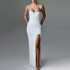 Aiertu  -  Women's Maxi Gala Dress Elegant 3D Flower Spaghetti Strap Dress Fashion High Split Club Party Dress Sexy Aiertu