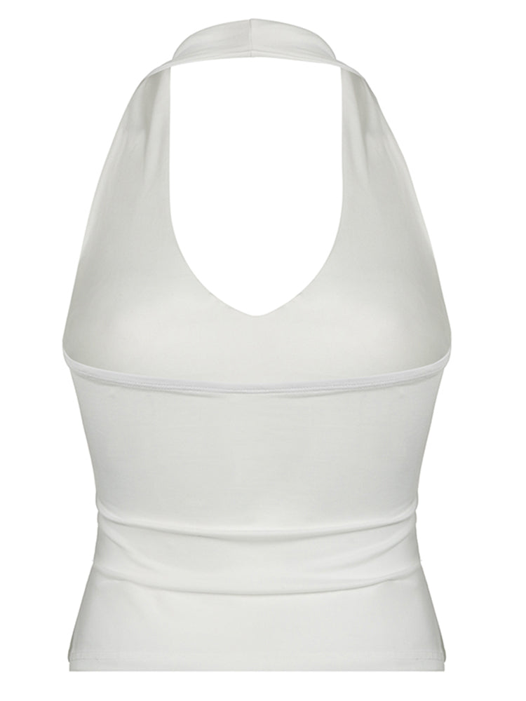 Aiertu - summer inspo Hot Backless Split Slim Halter Tops For Women Sleeveless V Neck Sexy Rave Vest Solid Basic Casual Summer Tank Tees Aiertu