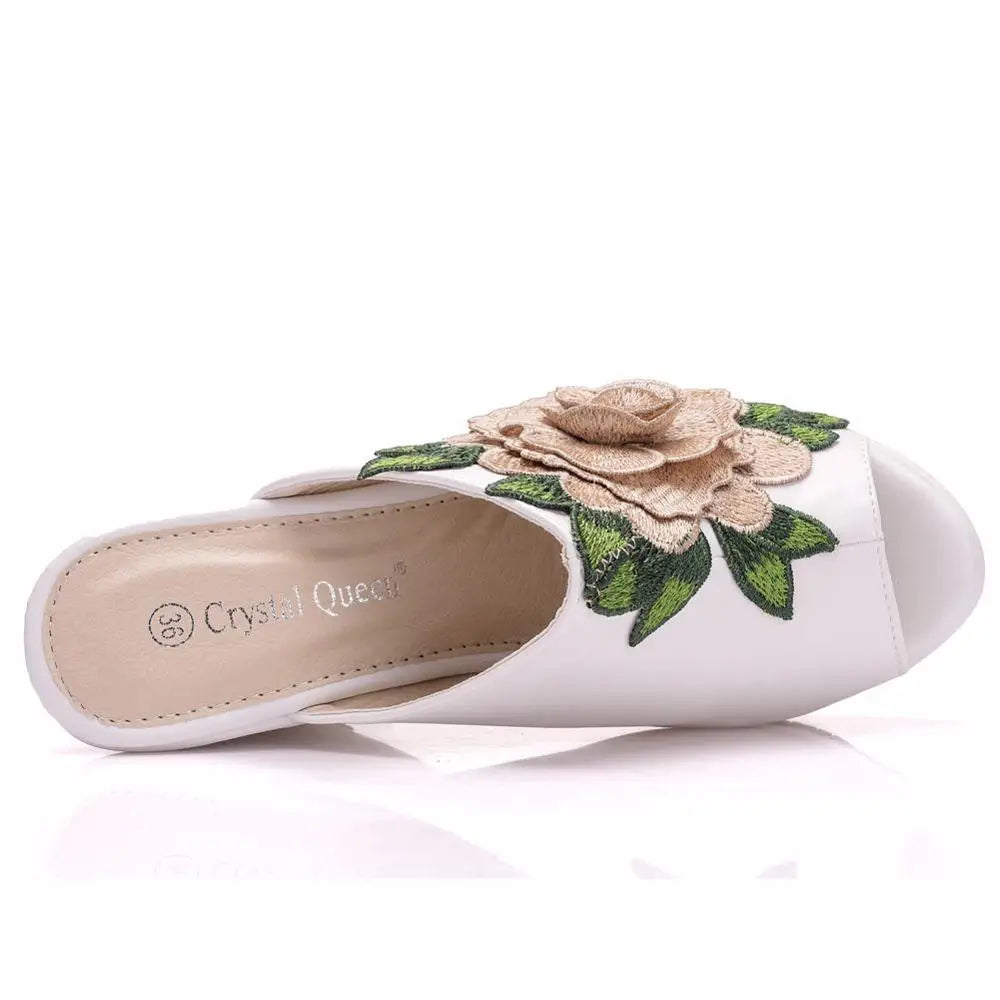 Aiertu  -  Queen Black White Peep Toe Platform Wedges Sandals Wedges High Heels Slippers Beach Sandals For Women Lace Flower Aiertu
