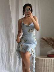 Aiertu  -  Sleeveless Flower Print Dress Woman 2025 Tulle Mini Dresses For Women Summer Backless Sexy Dress Elegant Party Dresses Aiertu