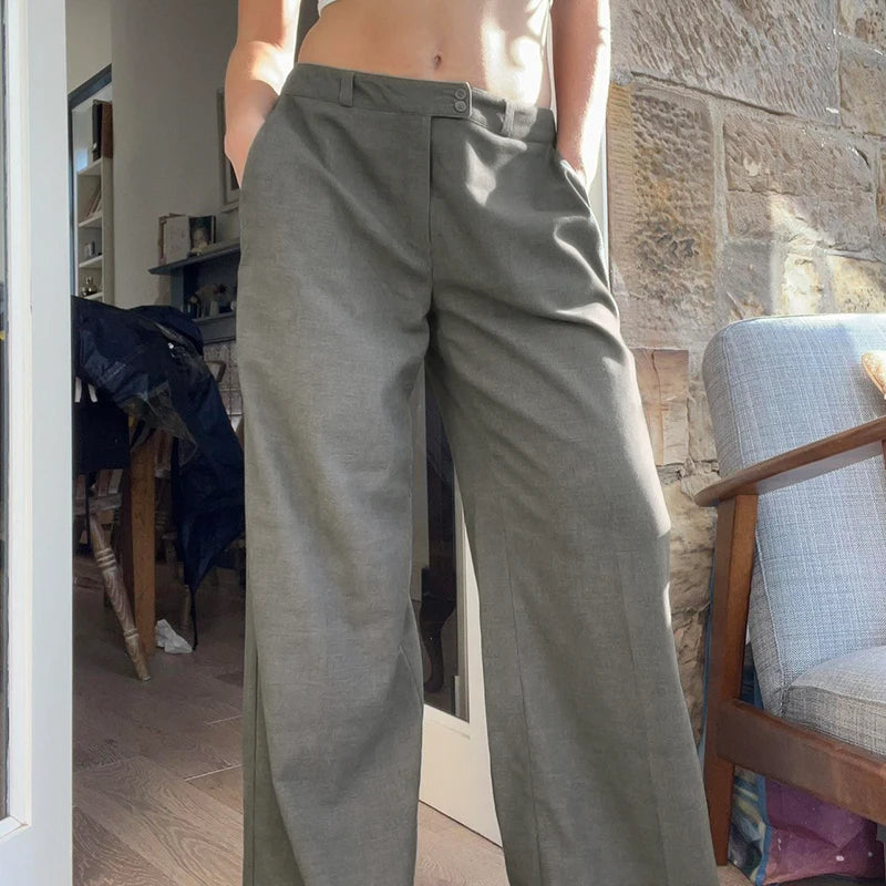 Aiertu  -  Women Solid Straight Pants Minimalist Style Elegant Loose Fit Wide Leg Trousers Casual Office Lady Pants y2k Autumn Aiertu