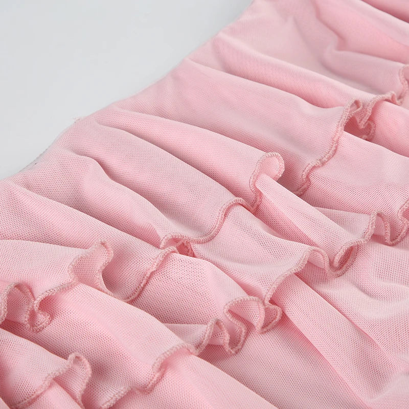 Aiertu  -  Vacation Tiered Layer Ruffles Mesh Mini Skirt Fairycore Irregular Ribbon Skirt Beach Young Hot Girl's Pink Skirt Summer Aiertu