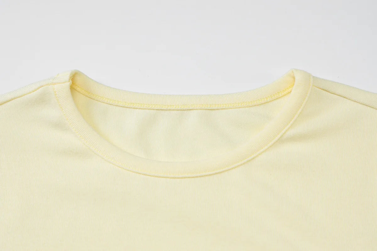 Aiertu  -  Y2K Light Yellow T-shirts for Women 2026 Summer O-neck Short Sleeve Letter Print Slim T Shirt Streetwear Girls Tees Crop Tops Aiertu