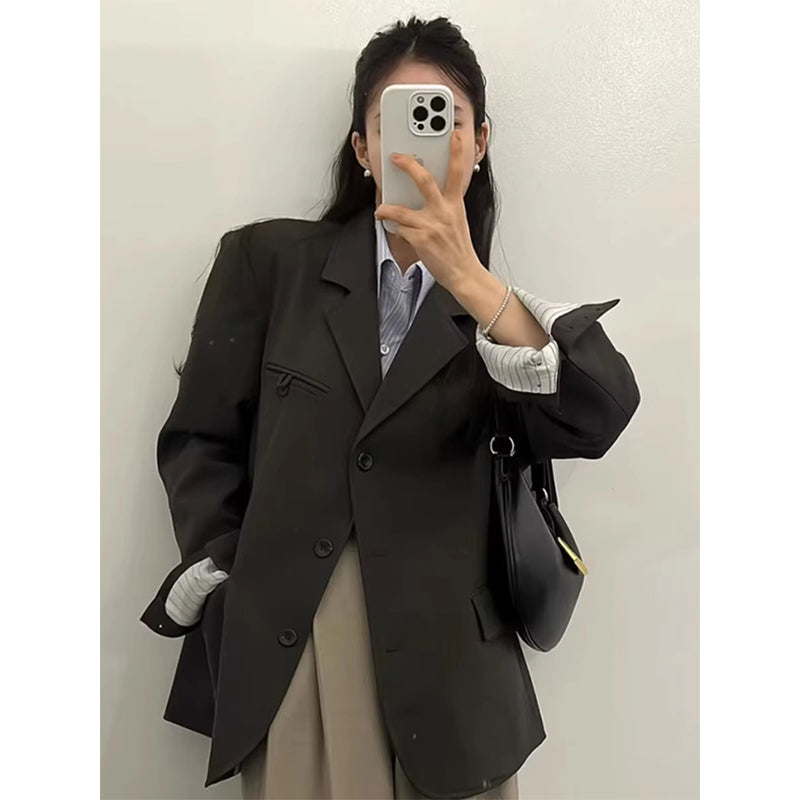 Aiertu Elegant Striped Shirts Women Vintage Long Sleeve Pocket Blouses Spring Ladies Korean Single Breasted Design Casual Tops Aiertu