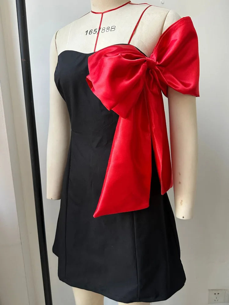 Aiertu  -  Off-shoulder Bow Sleeve Sexy Mini Dress For Women Robe Fashion Strapless Backless Evening Club Party Dress Elegant Aiertu