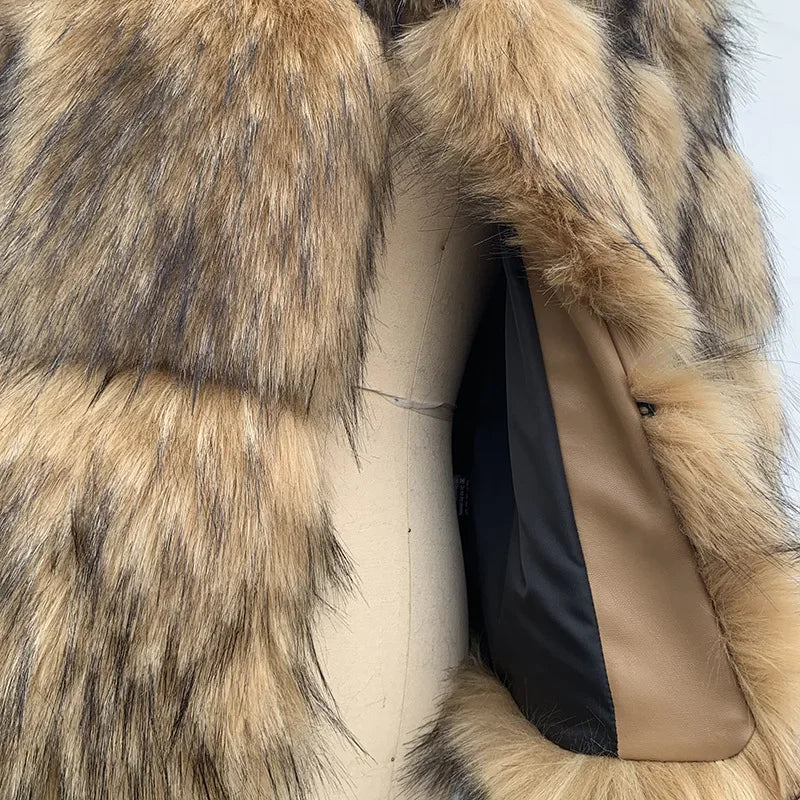 Aiertu  -  Women Fashion Faux Raccoon Fur Coat Luxury Short Furry Fur Top Jacket Women Winter Plush Fluffy Jacket Thick Fur Coats for Women Aiertu