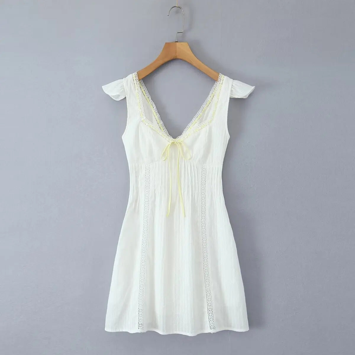 Aiertu  -  Luxury Dresses Women 2025 Summer Short Dress Sexy Frenchy White Lace Mini Dresses V Neck Short Sleeve Dress Back Lace Up Aiertu