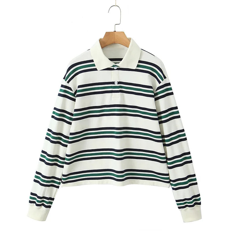 Aiertu  -  Fashion Striped Women's T-Shirt Casual Long Sleeve Basics Tees Polo Shirts 2025 Spring Summer New Ladies Loose Tops High Street Aiertu