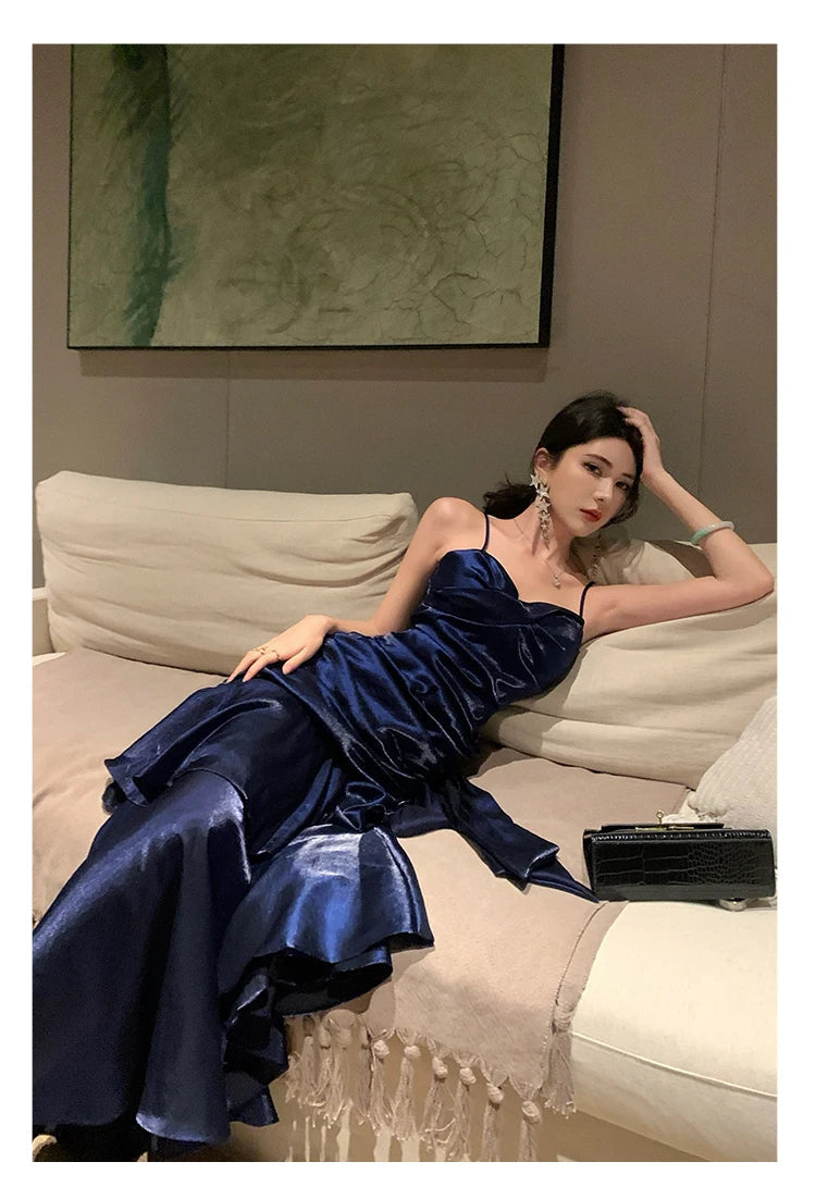 Aiertu  Vintage Long Dress Women Party Prom Sexy Spaghetti Strap Maxi Dresses Elegant Ruffles Robe Summer Korean Bodycon Vestidos Aiertu