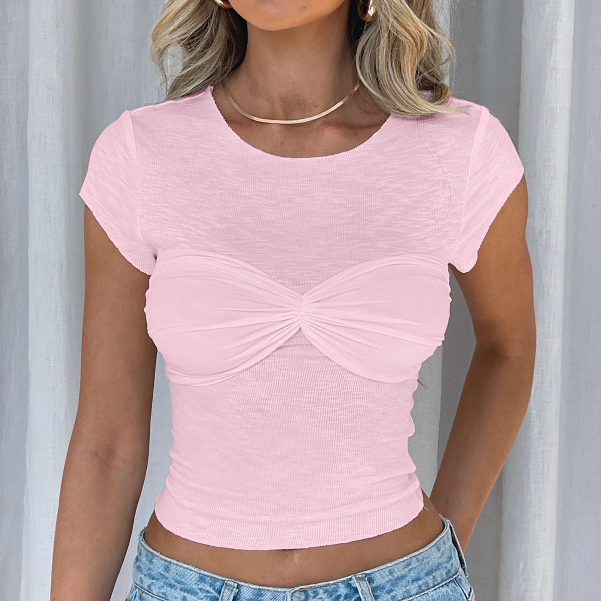 Aiertu  -  Y2K Crop Tops Vinatge Women T-shirt Crew Neck Short Sleeve Solid Slim Fit Summer Tops Streetwear for Casual Daily Aiertu