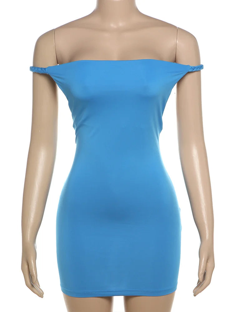 Aiertu Backless Peach Buttocks Dress Women Summer Sleeveless Plait Halter Slash Neck Mini Stretch Streetwear Simple Bodycon Aiertu