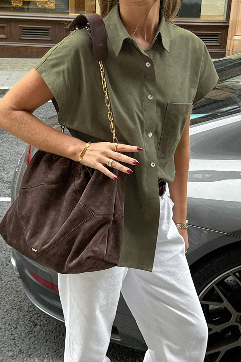 Aiertu  -Casual Buttons Turndown Collar Blouses aiertu