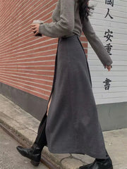 Aiertu  -  Slim Slit Elegant Long Skirts For Women Autumn High Waist Korean Skirt Female Street Casual Patchwork Commuting Skirts Aiertu