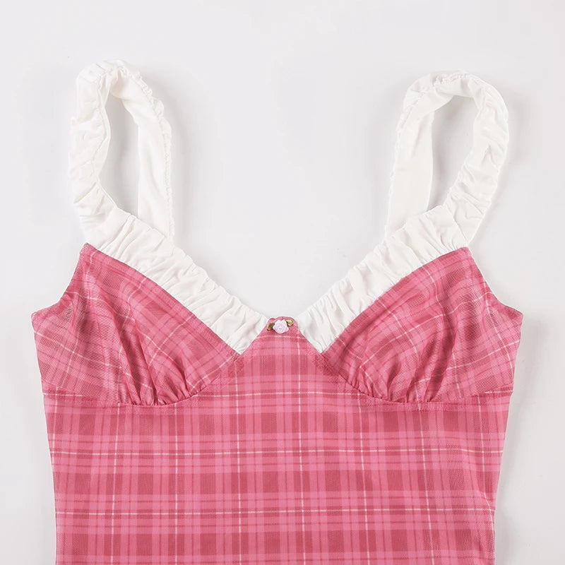 Aiertu  Two-Piece Set Plaid Print Y2K Sexy Camisole and Shorts Outfits for Women Clubwear 90s Fashion Korean Summer Suits Aiertu