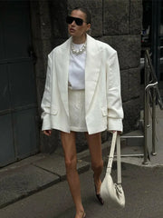 Aiertu  -  Elegant White Lapel Pockets Blazer Coat Women Fashion Long Sleeve Oversized Suit Jacket 2026 Autumn New Lady Commute Outerwear Aiertu