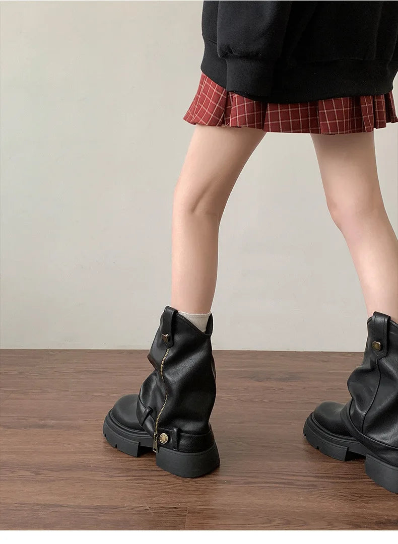 Aiertu    -  Autumn Women's Knee High Boots Western Round Toe Long Boots Women Western Shoes Chunky Heel Platform Women Aiertu