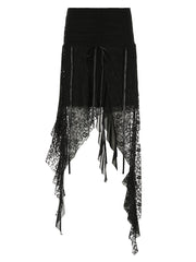 Aiertu - summer inspo Black Solid Goth Lace Midi Skirts Womens Asymmetrical Hem Chic Fashion Vacation Boho Outfits Aiertu
