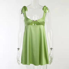 Aiertu  -  Bandage Satin Dress Women Party Sexy Backless Sleeveless Loose Dresses Ladies Hollow Out Casual Mini Dress Woman 2026 New Aiertu