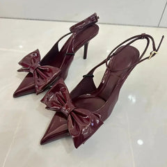 Aiertu  -  Elegant Wedding Bridal Pumps Sexy Ankle Strap Red Big Bow Pointed Toe Ladies Slingbacks 2025 Spring Luxury Office Women Shoes Aiertu