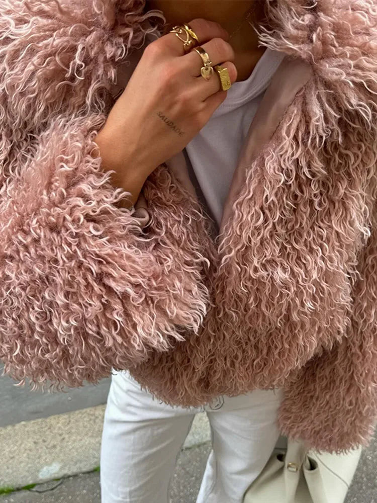 Aiertu  -  layered look inspo Faux Fur Women Coat Full Sleeve Lapel Thicken Loose Female Jackets Winter Street Fashion Luxury Pink Warm Lady Outwears Aiertu