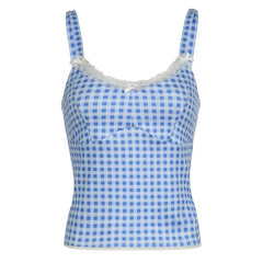 Aiertu  -  Plaid Bow Blue Summer New Sweet Cute Y2K Aesthetic Fairycore Crop Tops Fashion High Street Beach Sexy Camis Women Aiertu