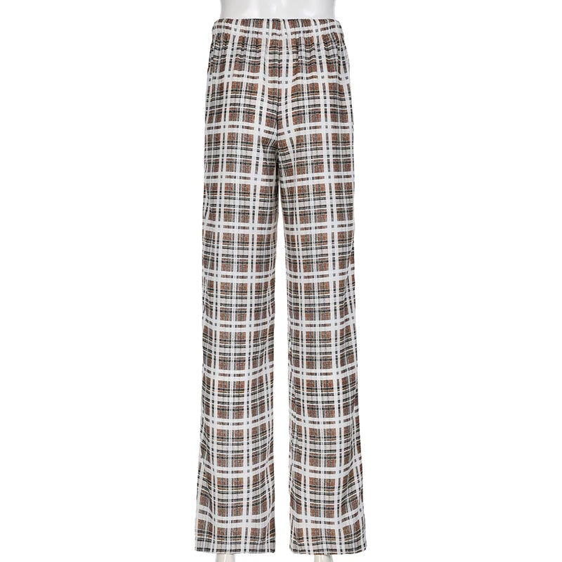 Aiertu  Streetwear Drawstring Plaid Pants Elastic Waisted Fashion Casual Sweatpants Harajuku Aesthetic Y2K Straight Pants Aiertu