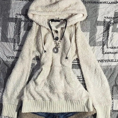 Aiertu  -  Hooded Furry Women Y2k Aesthetic Sweaters Autumn Slim Vintage Drawstring Pullovers Harajuku Knitted Fairy Pocket Jumpers Trendy Aiertu