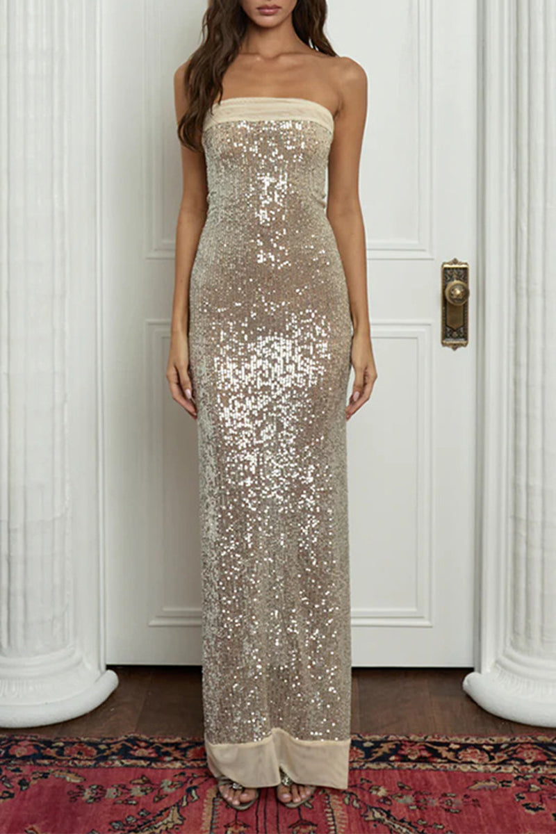 Aiertu  -  Sexy Sequins Slit Sequined Strapless Long Dresses(3 Colors) Aiertu