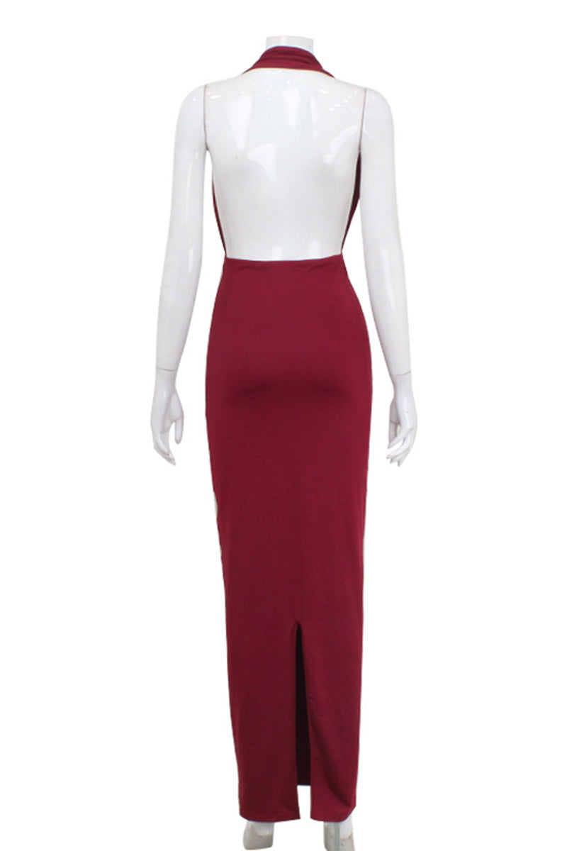 Aiertu  -Sexy Solid Color Backless Ruched Halter Evening Dresses aiertu