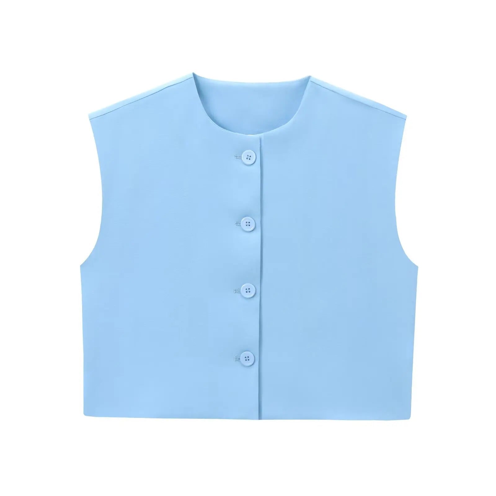 Aiertu  -  Summer Solid Color Tank Tops Women 2026 New O Neck Sleeveless Cropped Tops Elegant Fashion Single Breasted Vest Tops Clothing Aiertu