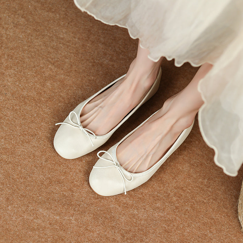 Aiertu  Women Ballet Shoe Sheepskin Loafers Basic Style Sweet Girls Spring Ballet Shoes Slip On Butterfly-Knot Women Flats Round Toe Aiertu