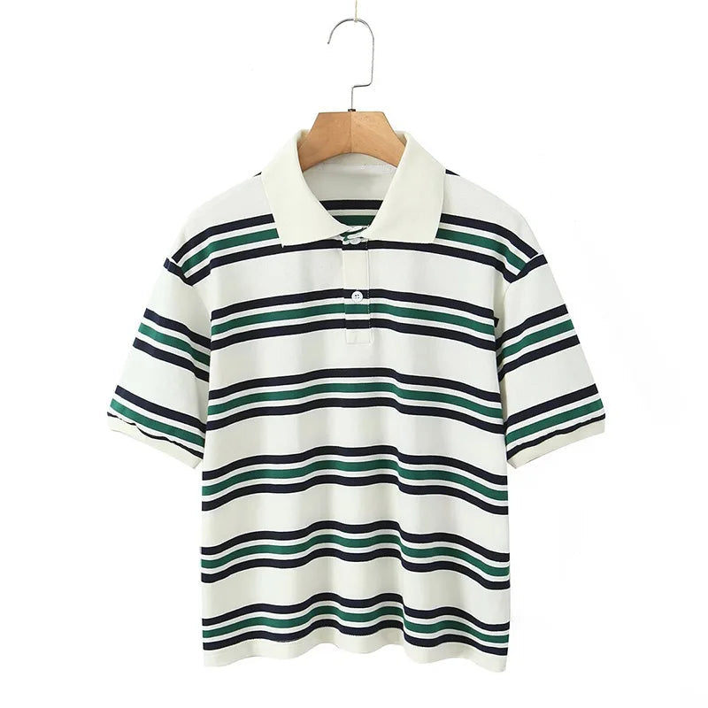 Aiertu  -  Fashion Striped Women's T-Shirt Casual Long Sleeve Basics Tees Polo Shirts 2025 Spring Summer New Ladies Loose Tops High Street Aiertu