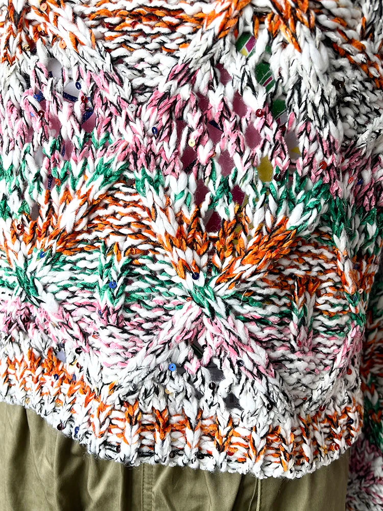 Aiertu  -  Sequin Colorful Multicolor Pullover 2024 Winter Women Chic Crop Sweater Jumper Niche Design Aiertu