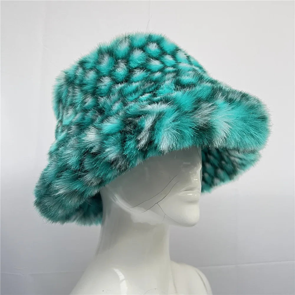 Aiertu  -  Bucket Hat Purple Winter New Candy Color Faux Fur Y2k Warm Plush Basin Hat Unisex Bucket Hat Hat Hats for Women Aiertu