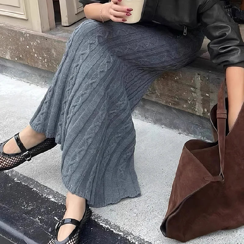 Aiertu  -  party look snspos Women's Twists Detail Sweater Fishtail Skirt Elegant Fashion Low Waisted Bodycon Maxi Skirts Winter Streetwear Basic Aiertu
