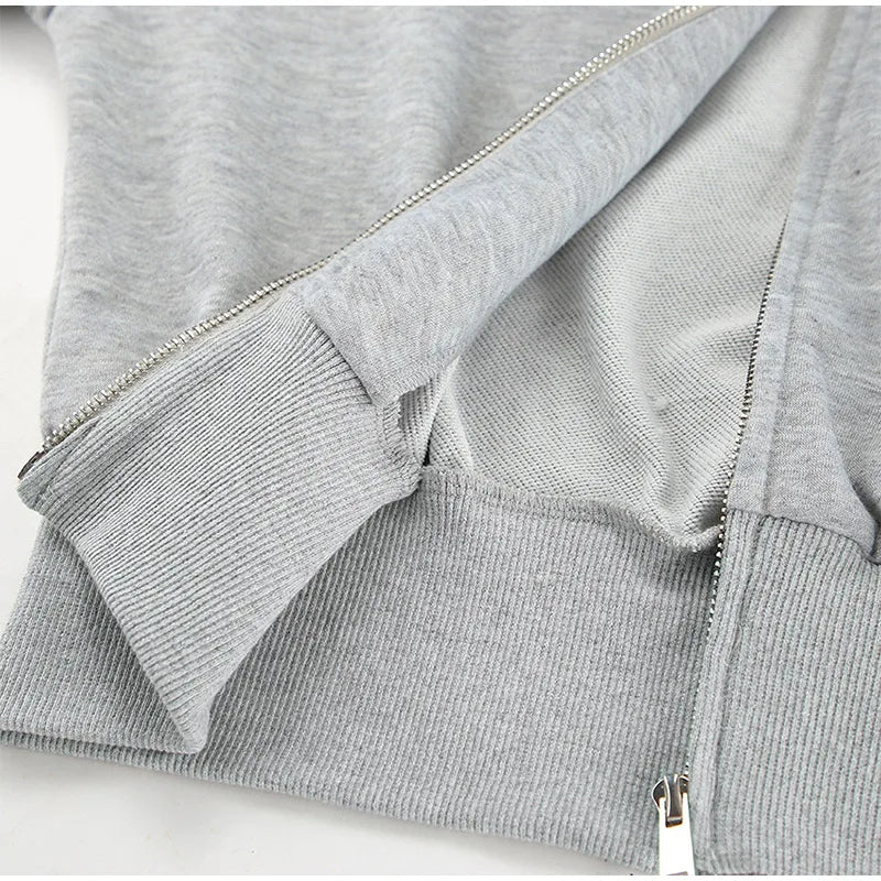 Aiertu  -  Casual 2 Pieces Suit Women Full Sleeves Zippers Crop Hoodies High Waist Wide Leg Lengthen Pants Female Set 2025 Spring Lady Sets Aiertu