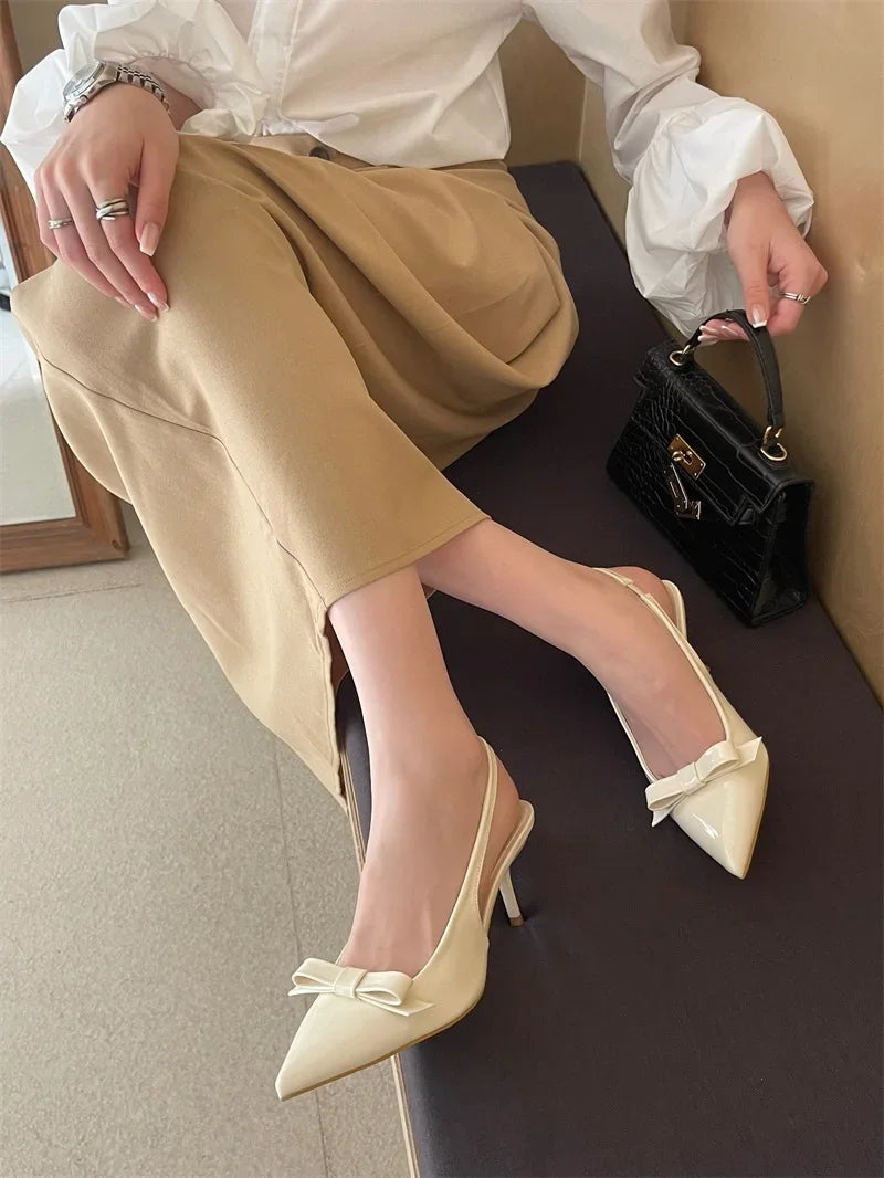 Aiertu  -  New Design Slingbacks Butterfly-knot Women Pumps Sexy Pointed Toe Thin Heels Stripper Party Shoes Large Size 35-43 Aiertu