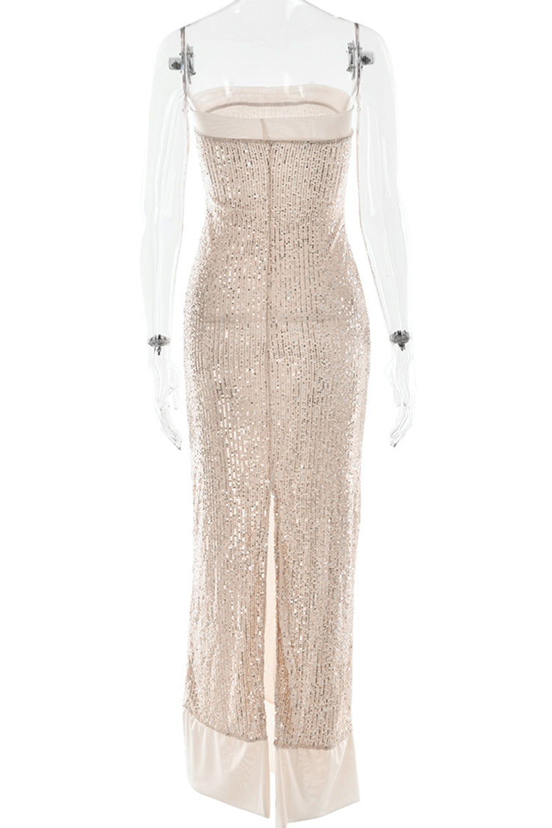 Aiertu  -  Sexy Sequins Slit Sequined Strapless Long Dresses(3 Colors) Aiertu