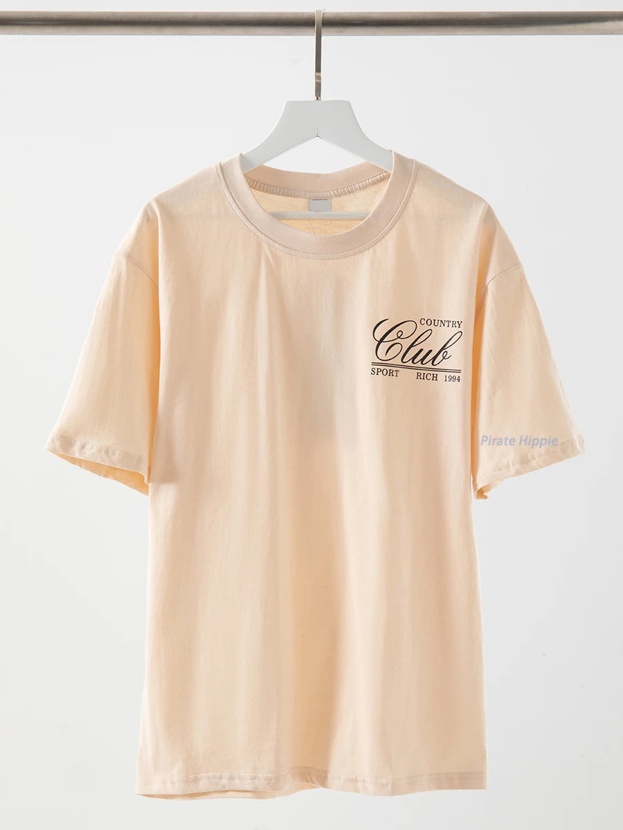 Aiertu  -   Sporty Letter Print T-shirt Women Round Neck Cotton Cozy Casual Short Sleeve Tees 2026 Summer New Classic Fashion T-shirts Aiertu