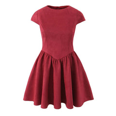 Aiertu  -  Spring 2025 Women Black Wine Red Backless Dress O Neck Short Sleeve A-line Mini Velvet Dresses Party Robe Aiertu