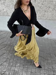 Aiertu  -  Irregular Multi-layer Ruffles Skirt Women Ribbon Pleated Elegant High Waist A-line Skirts 2025 Summer New Street Fold Lady Robe Aiertu