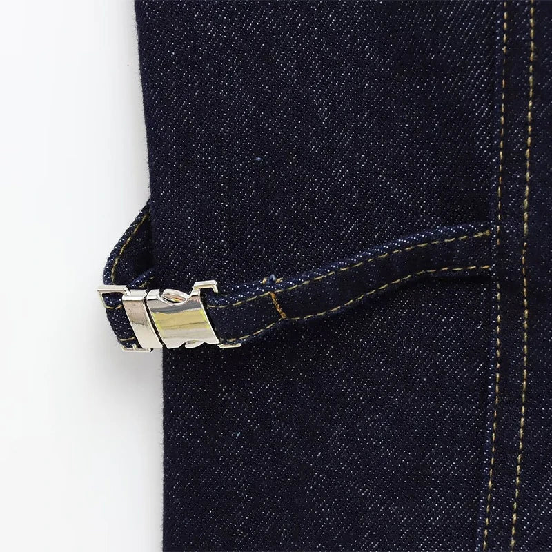 Aiertu  -  High Street Denim Tank Women Lapel Sleeveless Zippers Slim Crop Tanks Female 2025 Spring Summer Fashion Casual Solid Lady Tops Aiertu