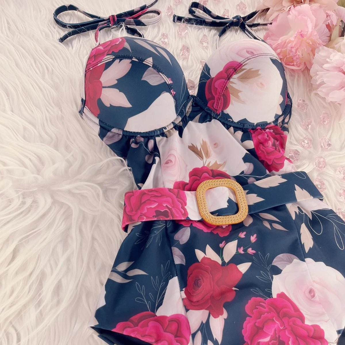 Aiertu  -  Floral Print One Piece Swimsuit Sexy Swimsuits Woman 2025 Push Up Swimwear Brazilian Biquini Belt Monokini Bodysuit Bathing Suit Aiertu